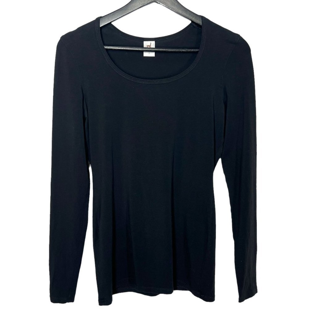 Peruvian Connection Black Long Sleeve Pima Cotton Blend Round Neck Top Small